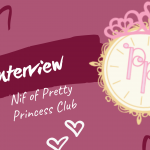 a pink banner with white text that reads "Interview, Nif of Pretty Princess Club." On the right side of the banner sits the Pretty Princess Club logo. A yellow seal with a pink tiara with the letters "PPC" in the center